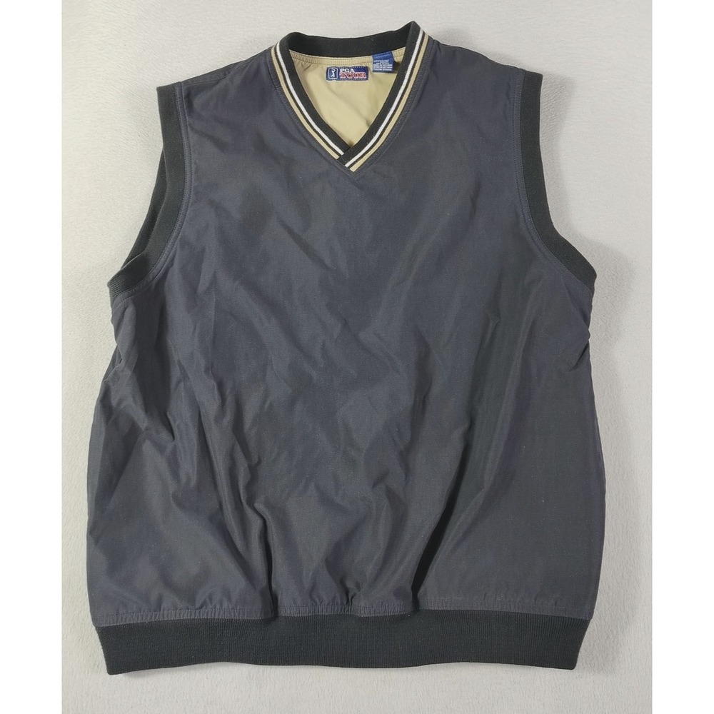 PGA Tour Vest Mens Medium Black Golf Sleeveless V Neck Pullover Windbreaker